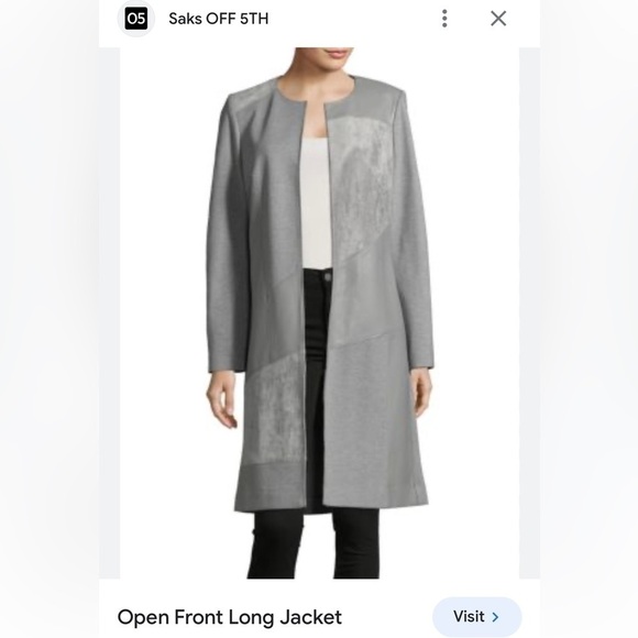 Calvin Klein Grey Open Front Long Jacket - Picture 9 of 9